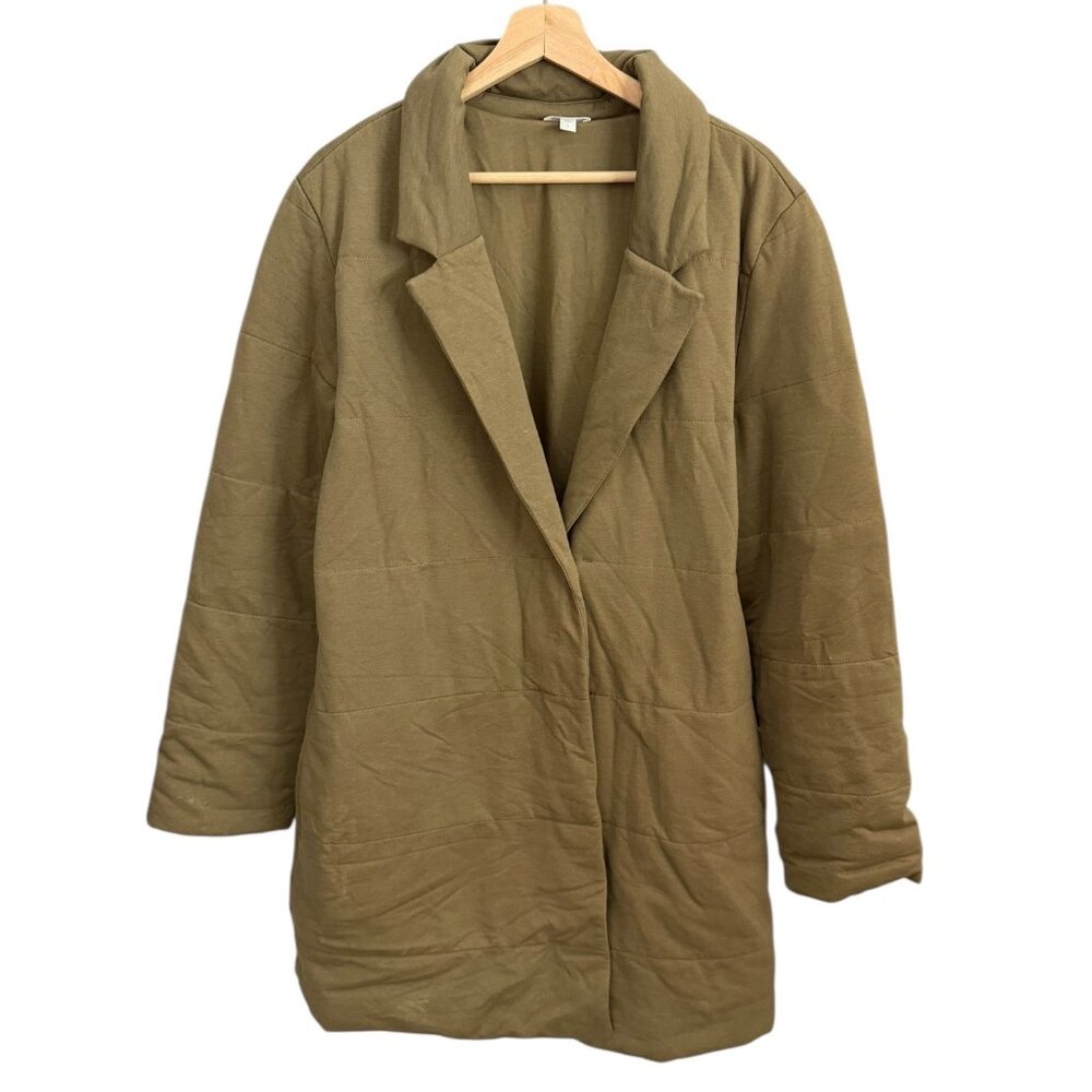 Garnet Hill Women French Terry Quilted Coat Capers Tan L Minimalist Quiet Luxury